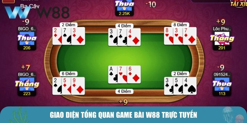 Giao diện tổng quan game bài W88 trực tuyến