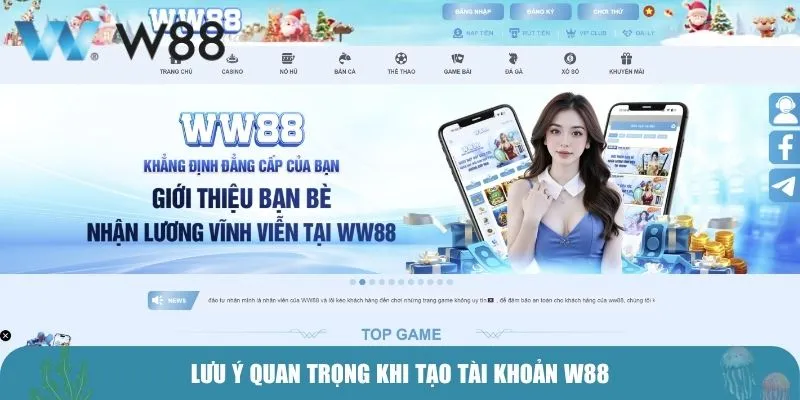 Lưu ý quan trọng khi tạo tài khoản W88